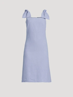 Bow-Trimmed Linen Midi Dress