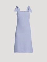 Bow-Trimmed Linen Midi Dress