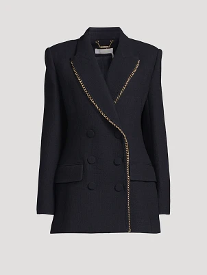 Chain-Trimmed Double-Breasted Wool Blazer