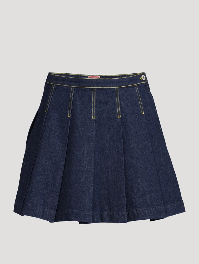 Pleated Denim Mini Skirt