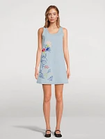 Kenzo Drawn Flowers Embroidered Denim Shift Dress