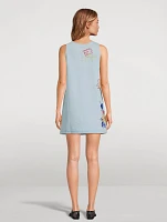 Kenzo Drawn Flowers Embroidered Denim Shift Dress