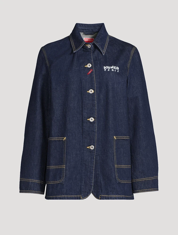 Kenzo Drawn Flower Denim Workwear Jacket