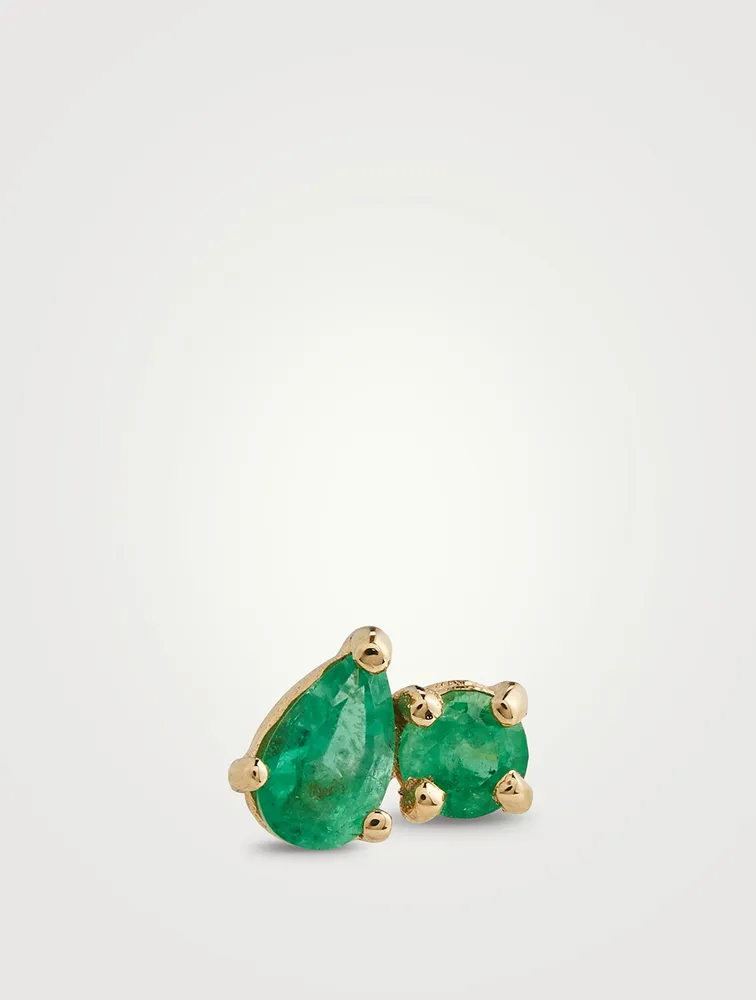 Anzie x Mel Soldera 14K Gold Jumelle Right Stud Earring With Emerald