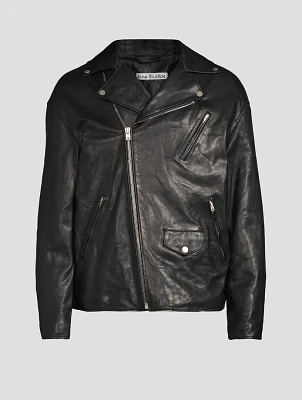 Distressed Leather Biker Jacket