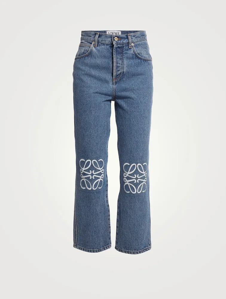 Anagram Embroidered Straight-Leg Jeans