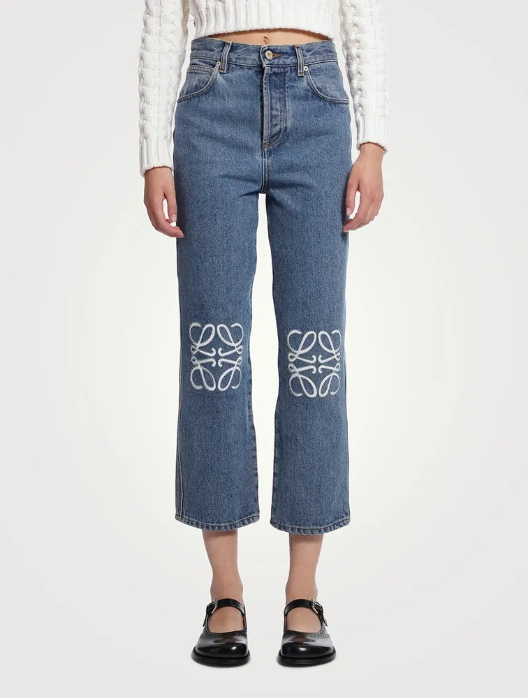 Anagram Embroidered Straight-Leg Jeans