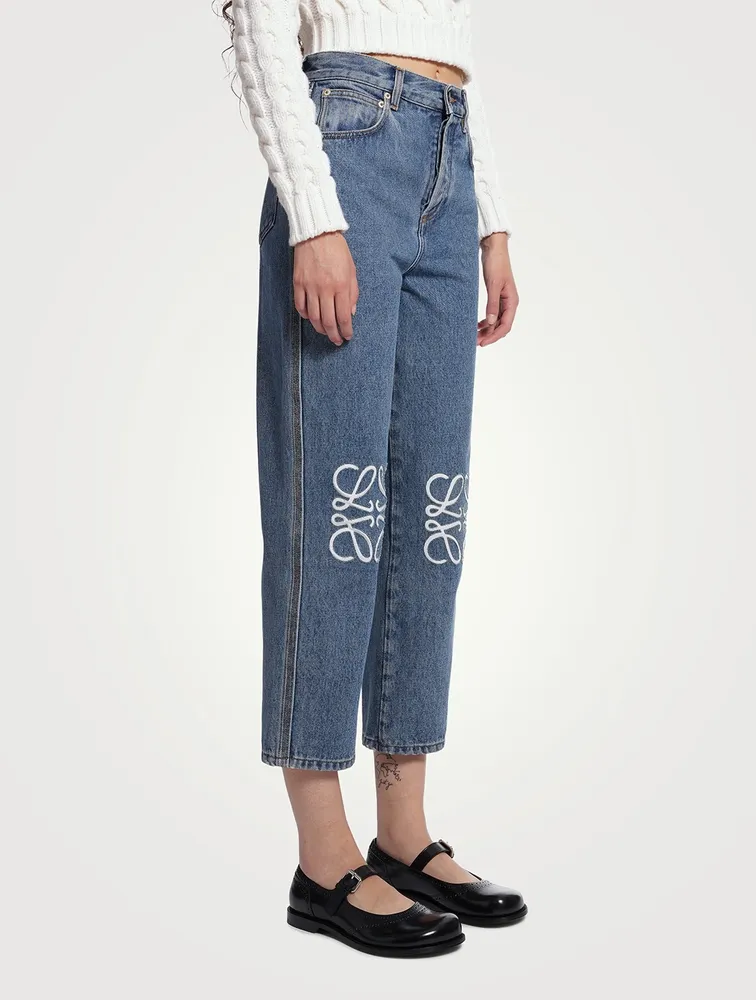 Anagram Embroidered Straight-Leg Jeans