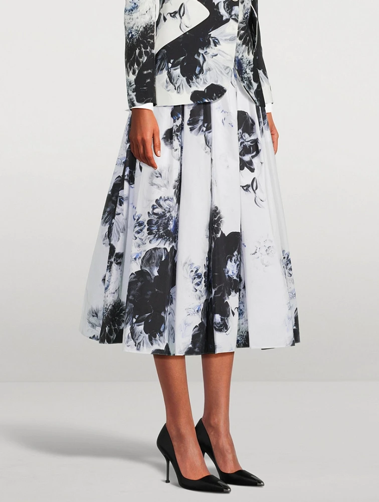 Pleated Midi Skirt Chiaroscuro Print