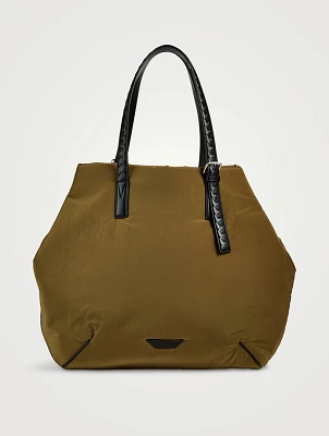 Nylon Tote Bag With Leather Strap
