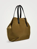 Nylon Tote Bag With Leather Strap