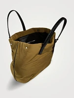 Nylon Tote Bag With Leather Strap