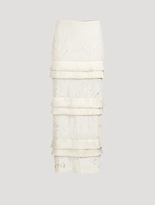 Fringe Trim Lace Maxi Skirt