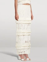 Fringe Trim Lace Maxi Skirt