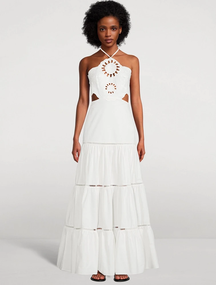 Lasercut Cotton Maxi Dress