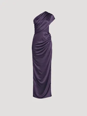 Ruched One-Shoulder Combo Gown