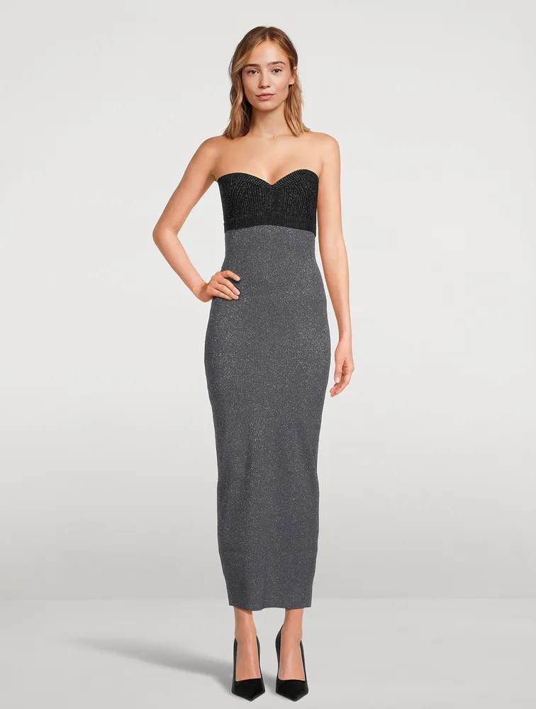 Mixed-Gauge Metallic Strapless Dress