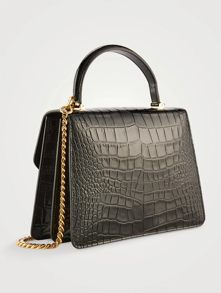 Medium Whitney Croc-Embossed Leather Top Handle Bag