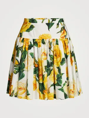 Cotton Mini Skirt In Floral Print