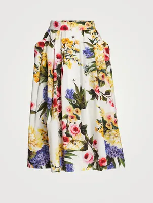 Cotton Midi Skirt Floral Print