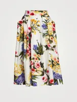 Cotton Midi Skirt In Floral Print