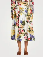 Cotton Midi Skirt In Floral Print