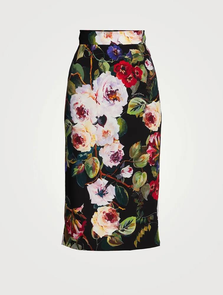 Silk Charmeuse Midi Skirt In Floral Print