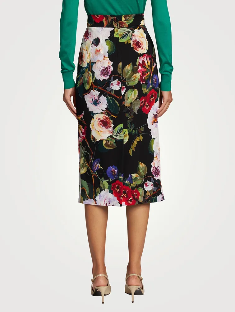 Silk Charmeuse Midi Skirt In Floral Print