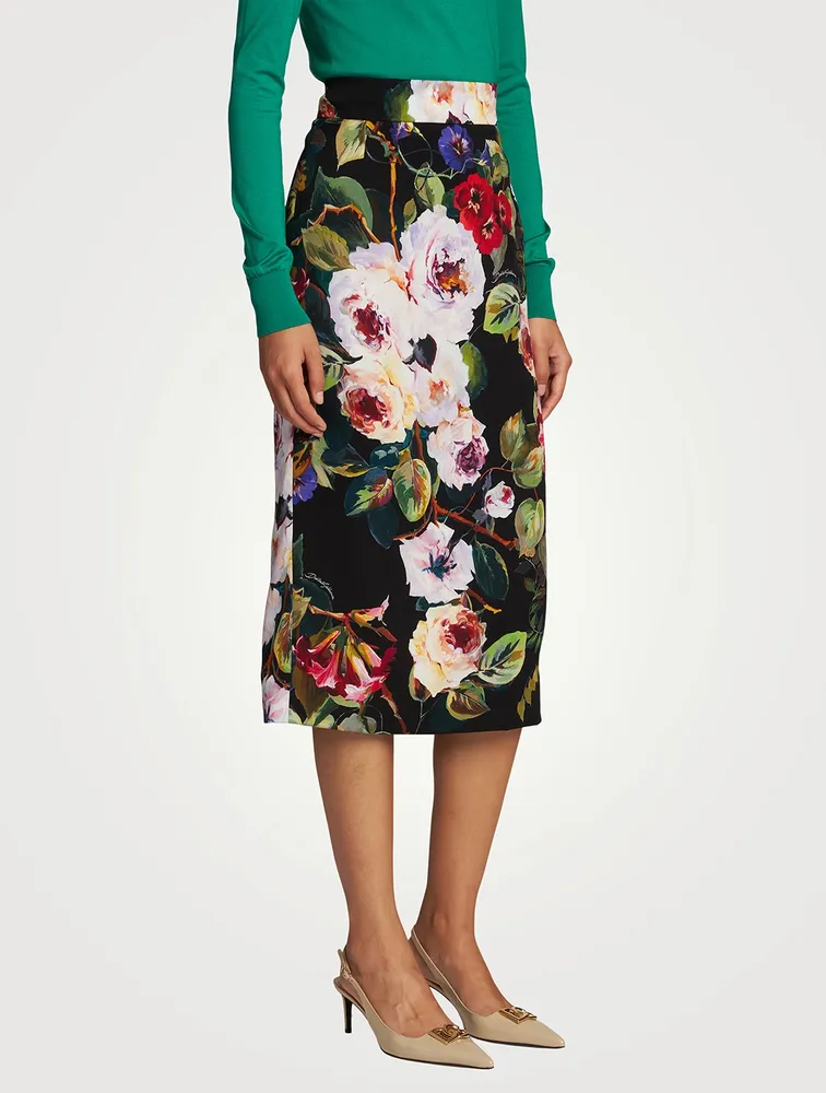 Silk Charmeuse Midi Skirt In Floral Print