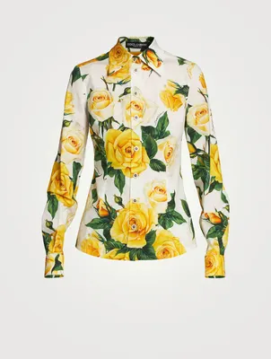 Stretch Cotton Shirt Floral Print