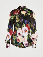 Stretch Silk Satin Shirt In Floral Print