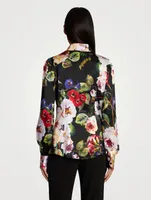 Stretch Silk Satin Shirt In Floral Print