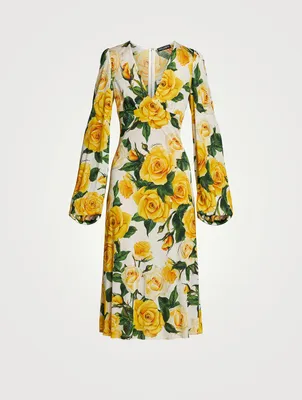 Long-Sleeve Midi Dress Floral Print