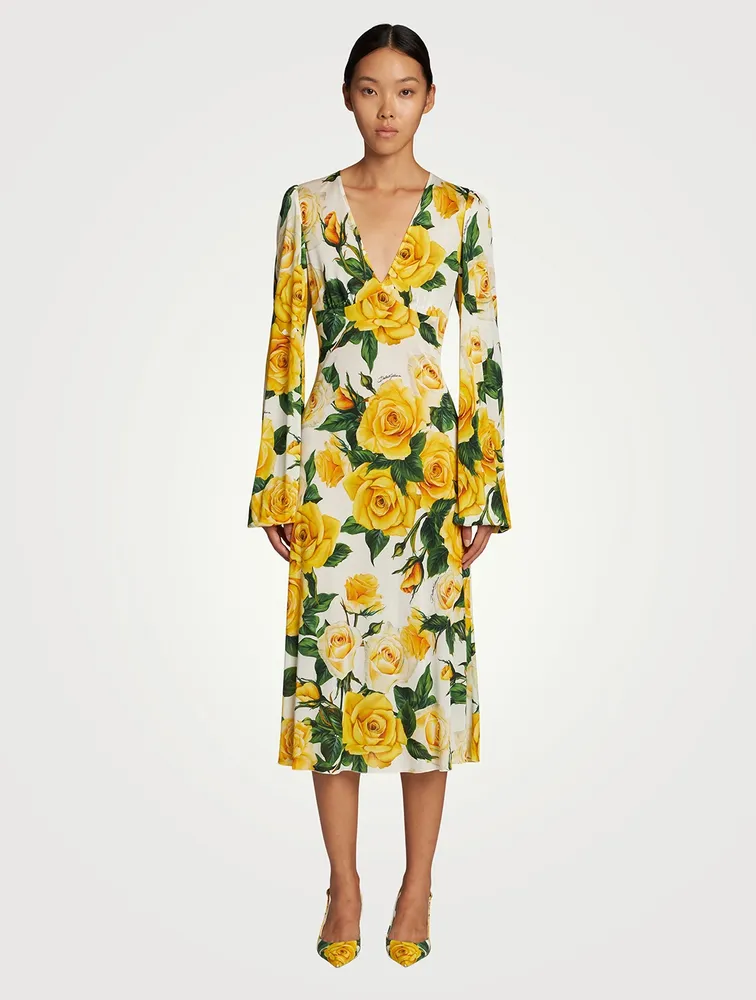 Long-Sleeve Midi Dress In Floral Print