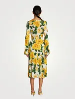 Long-Sleeve Midi Dress In Floral Print