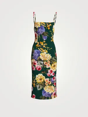 Silk Charmeuse Midi Dress In Floral Print