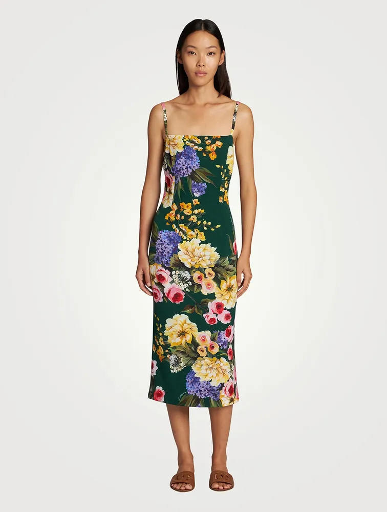 Silk Charmeuse Midi Dress In Floral Print