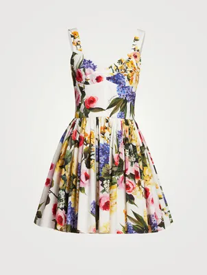 Cotton-Blend Mini Dress In Floral Print