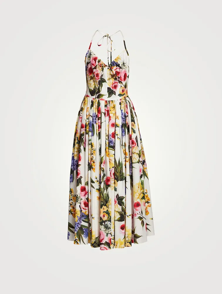 Cotton Poplin Midi Dress In Floral Print