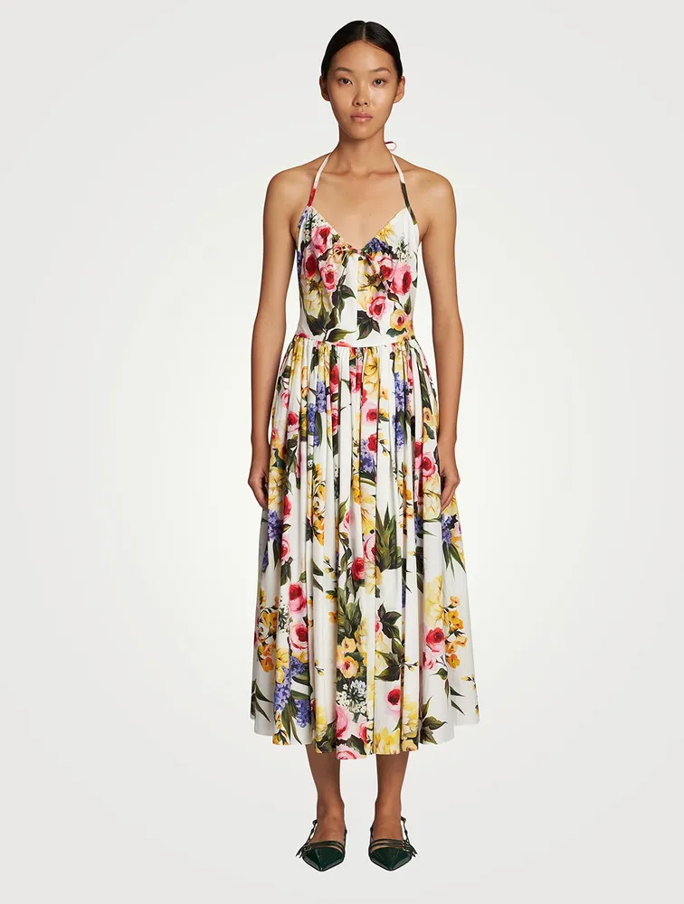 Cotton Poplin Midi Dress In Floral Print