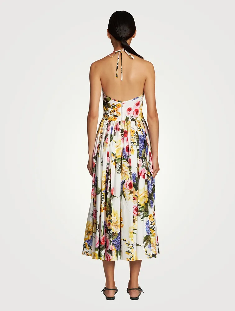 Cotton Poplin Midi Dress In Floral Print