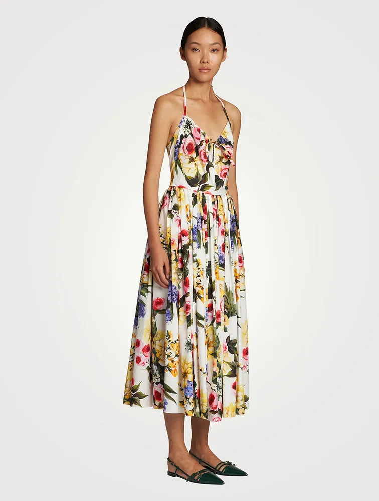 Cotton Poplin Midi Dress In Floral Print