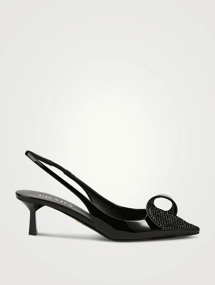 Bow-Trimmed Patent Leather Slingback Pumps