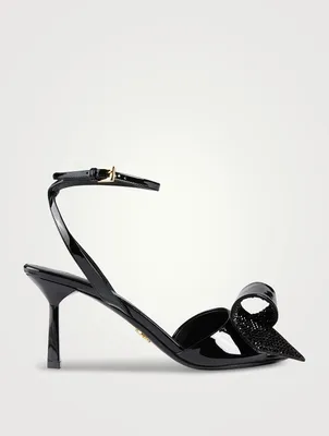 Bow-Trimmed Patent Leather Sandals