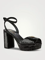 Sequin Satin Platform Sandals