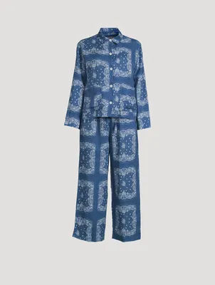 Long Linen Pajama Set Bandana Print