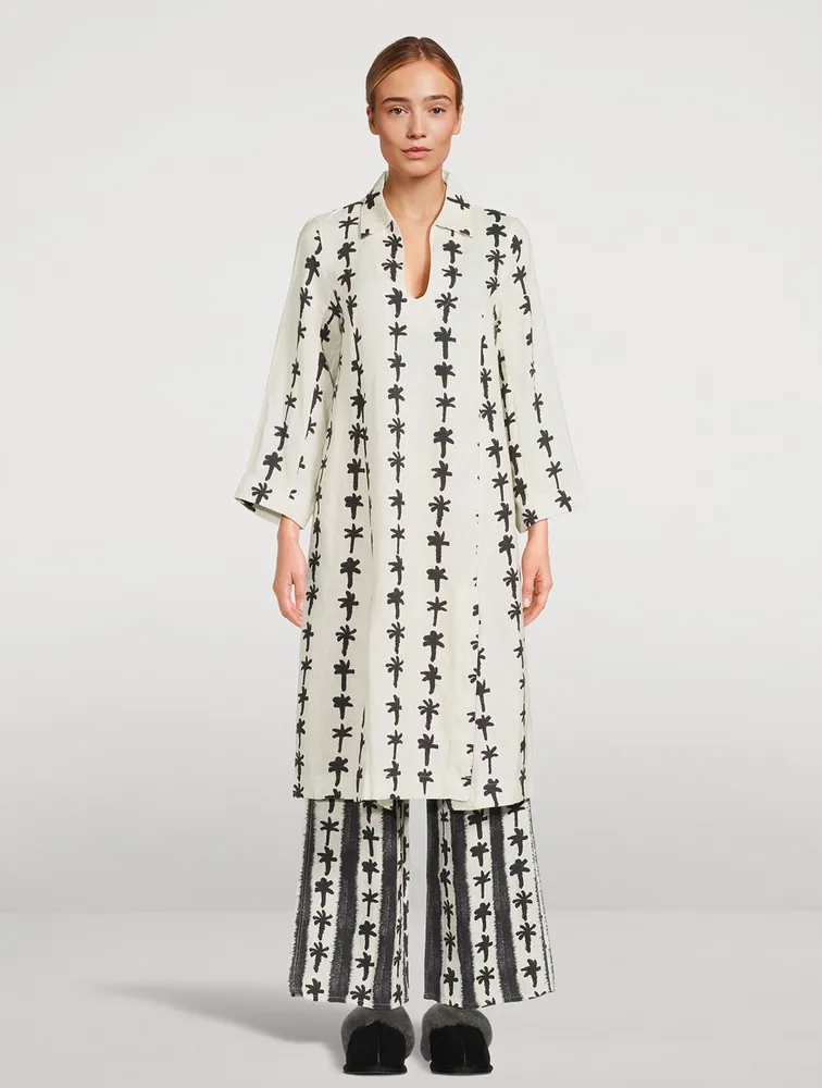 Linen Caftan Lounge Set Palm Stripe