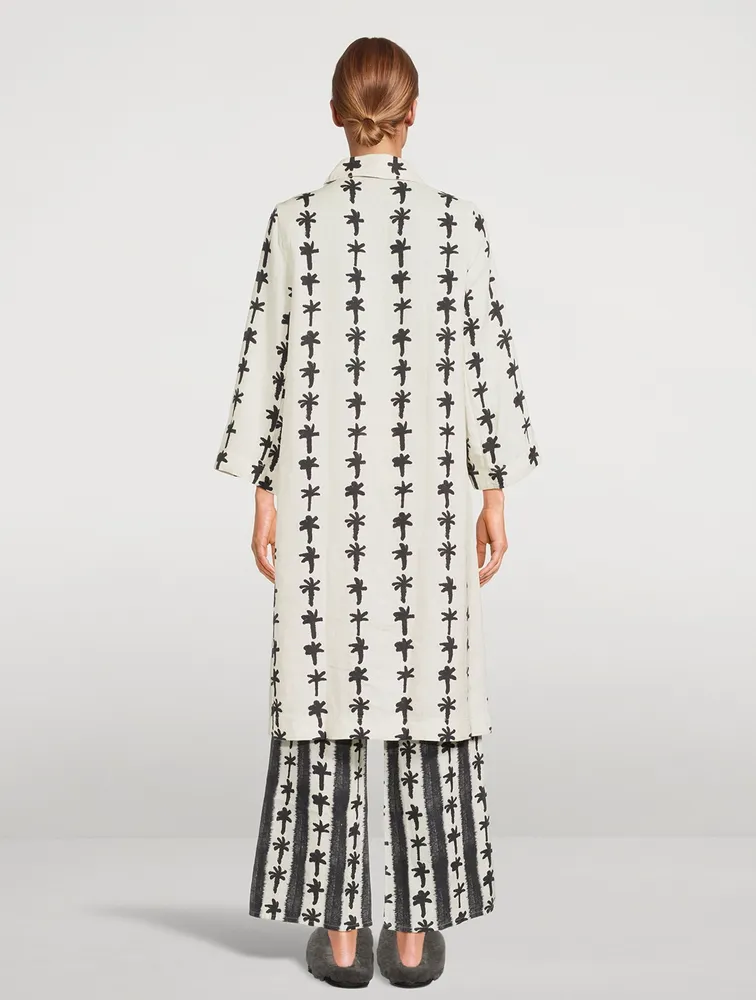 Linen Caftan Lounge Set Palm Stripe