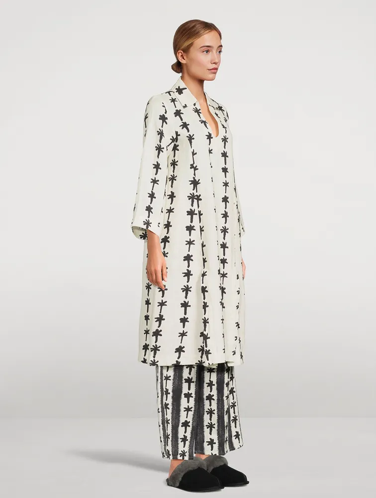 Linen Caftan Lounge Set Palm Stripe