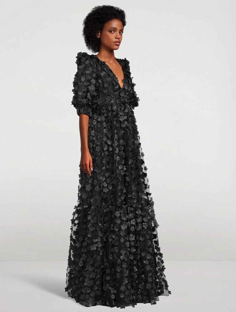 Keele Gown With Floral Appliqué